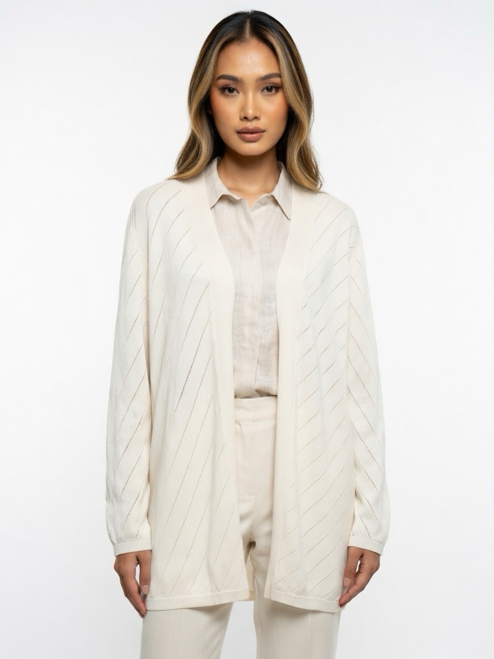 Vince Camuto Open-Front White Knit Cardigan